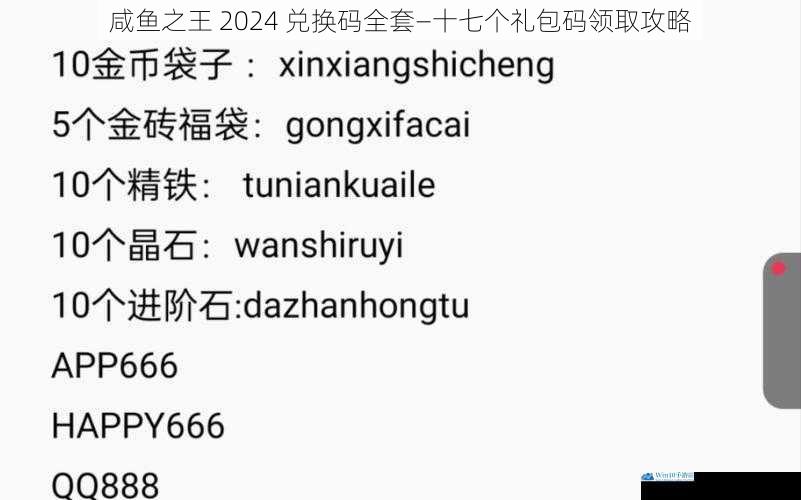 咸鱼之王 2024 兑换码全套—十七个礼包码领取攻略