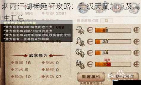 烟雨江湖杨延轩攻略:升级天赋加点及属性汇总