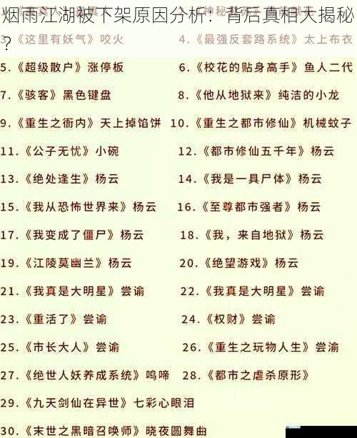烟雨江湖被下架原因分析:背后真相大揭秘?