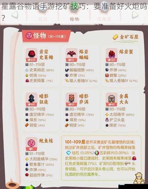 星露谷物语手游挖矿技巧:要准备好火炬吗?