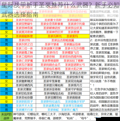 星际战甲新手圣装推荐什么武器?新手必知武器选择指南