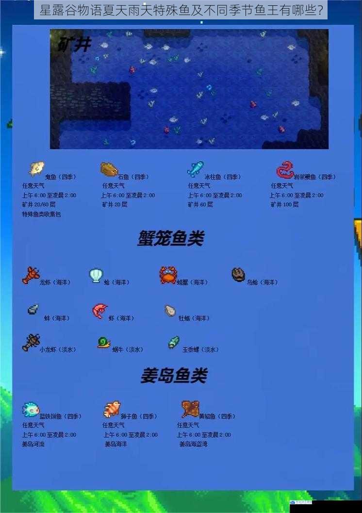 星露谷物语夏天雨天特殊鱼及不同季节鱼王有哪些?