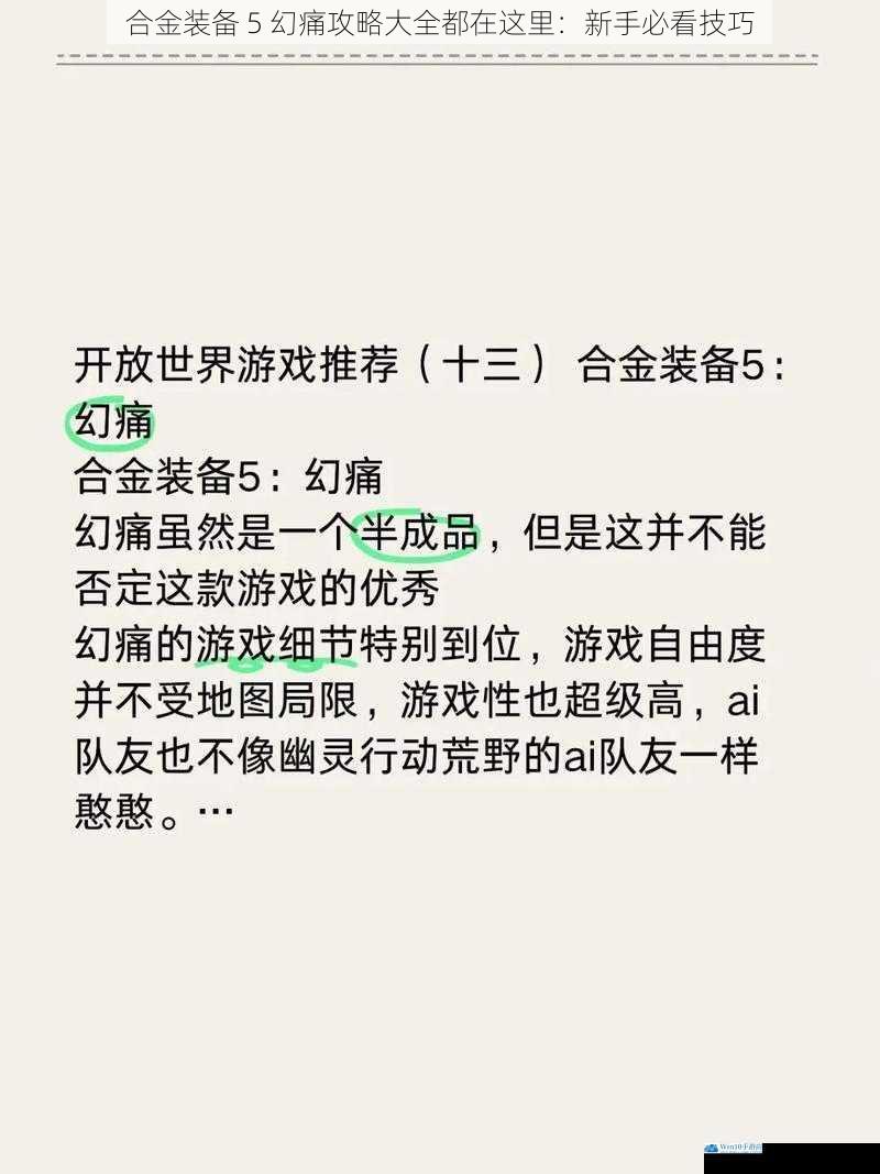 合金装备 5 幻痛攻略大全都在这里:新手必看技巧
