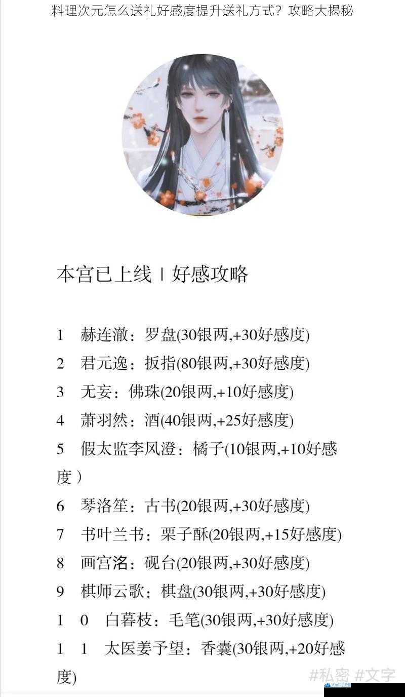 料理次元怎么送礼好感度提升送礼方式?攻略大揭秘