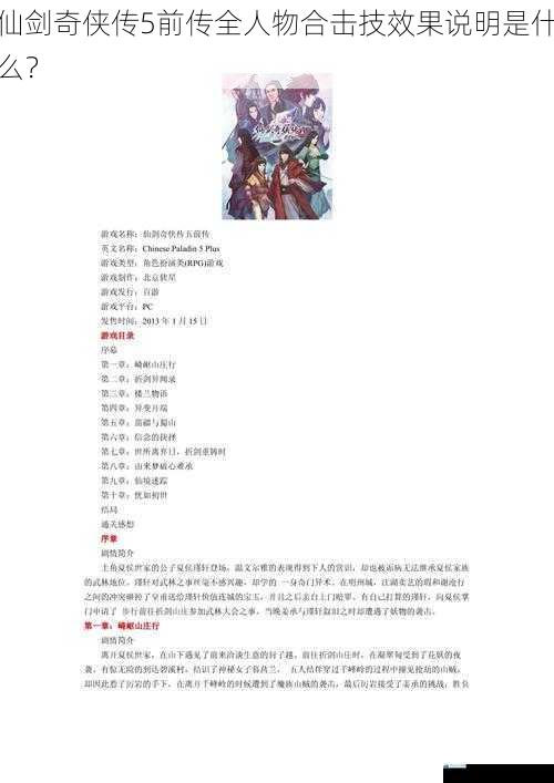 仙剑奇侠传 5 前传全人物合击技效果说明是什么?
