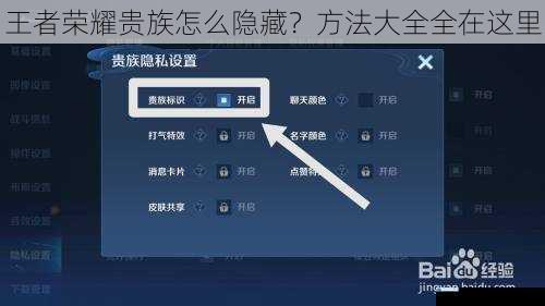 王者荣耀贵族怎么隐藏?方法大全全在这里