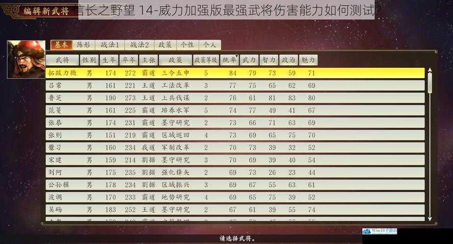 信长之野望 14-威力加强版最强武将伤害能力如何测试?
