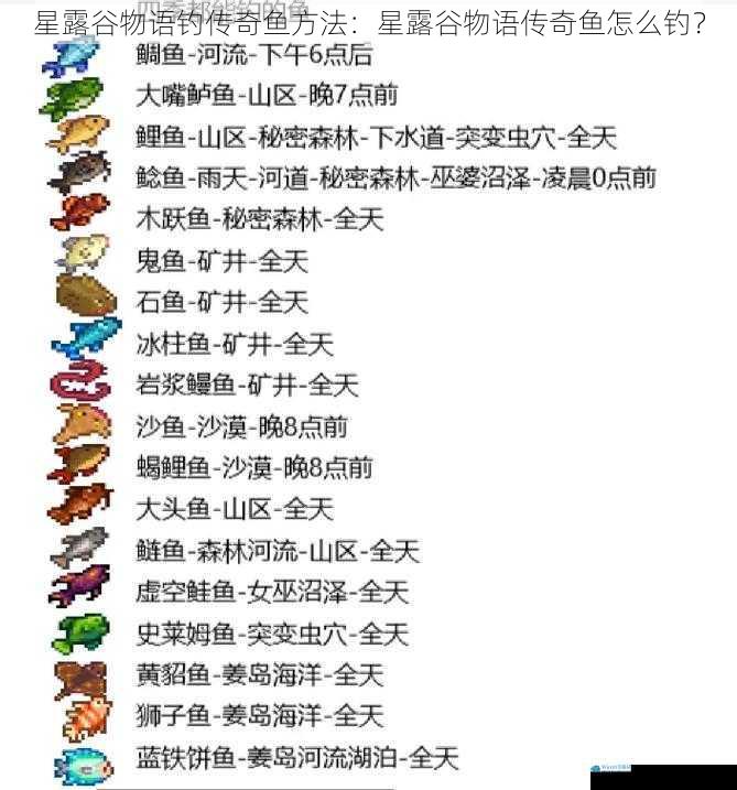 星露谷物语钓传奇鱼方法:星露谷物语传奇鱼怎么钓?