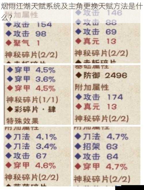 烟雨江湖天赋系统及主角更换天赋方法是什么?