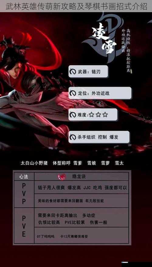 武林英雄传萌新攻略及琴棋书画招式介绍