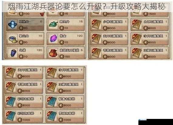 烟雨江湖兵器论要怎么升级?升级攻略大揭秘