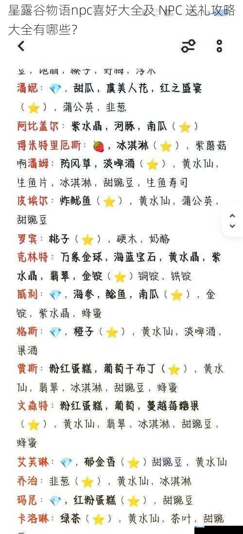 星露谷物语npc喜好大全及 NPC 送礼攻略大全有哪些?