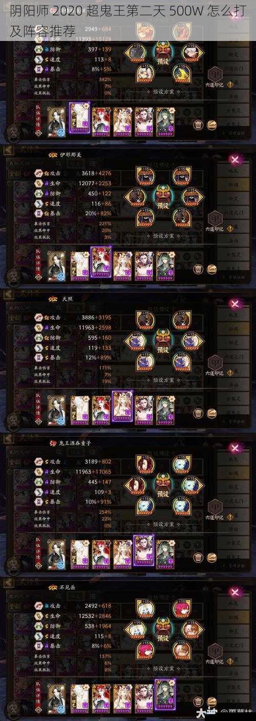 阴阳师 2020 超鬼王第二天 500W 怎么打及阵容推荐