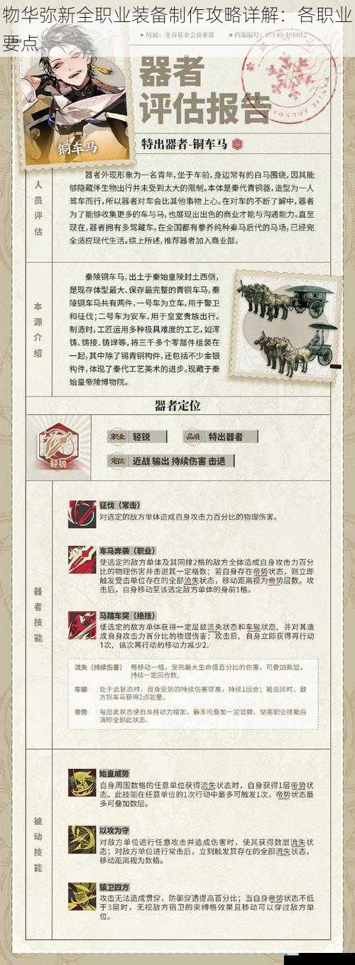 物华弥新全职业装备制作攻略详解:各职业要点