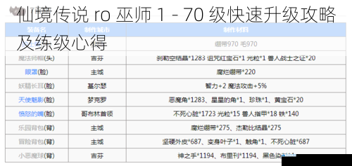 仙境传说 ro 巫师 1 - 70 级快速升级攻略及练级心得