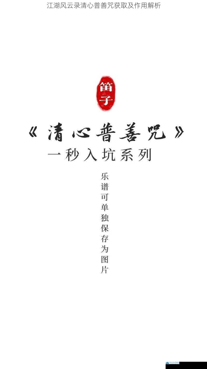 江湖风云录清心普善咒获取及作用解析
