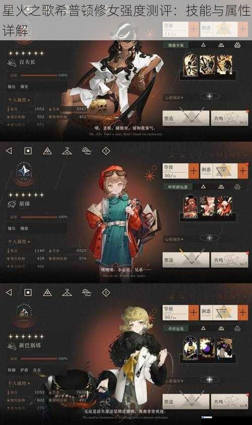 星火之歌希普顿修女强度测评:技能与属性详解