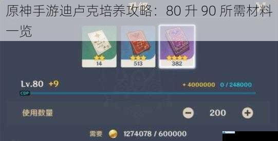 原神手游迪卢克培养攻略:80 升 90 所需材料一览