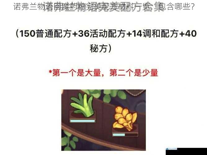 诺弗兰物语回魔药粉完美配方材料一览:包含哪些?