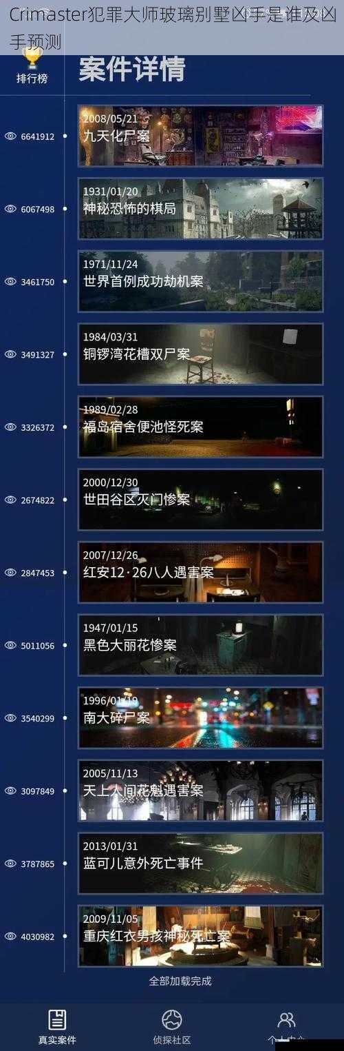 Crimaster犯罪大师玻璃别墅凶手是谁及凶手预测