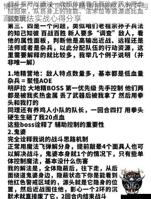 博德之门3邪术师职业精通指南核心技巧与高效玩法实战心得分享