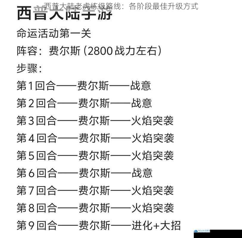 西普大陆老虎练级路线:各阶段最佳升级方式