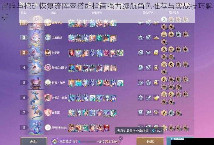 冒险与挖矿恢复流阵容搭配指南强力续航角色推荐与实战技巧解析