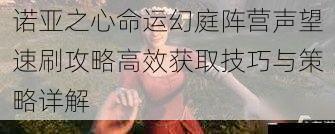诺亚之心命运幻庭阵营声望速刷攻略高效获取技巧与策略详解
