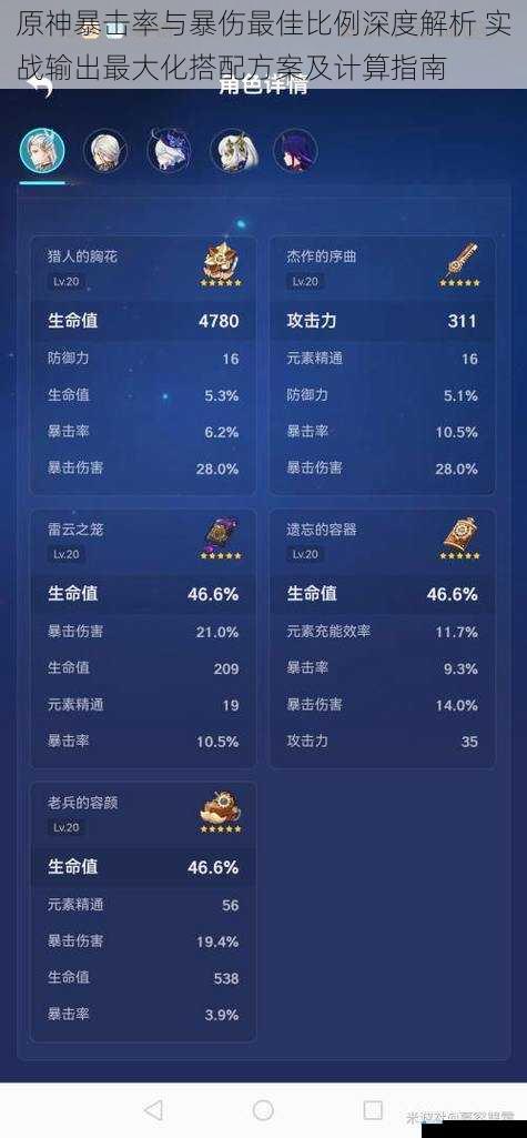 原神暴击率与暴伤最佳比例深度解析 实战输出最大化搭配方案及计算指南