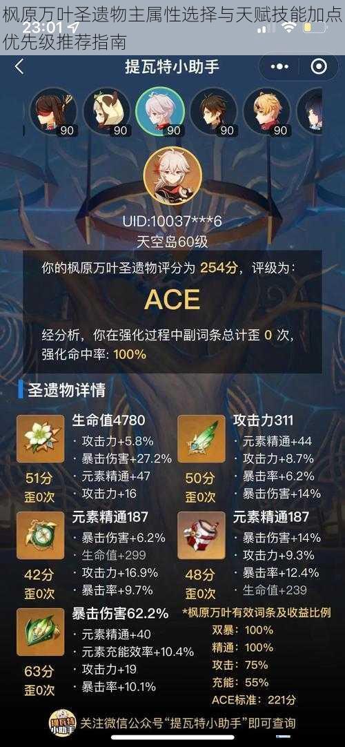 枫原万叶圣遗物主属性选择与天赋技能加点优先级推荐指南