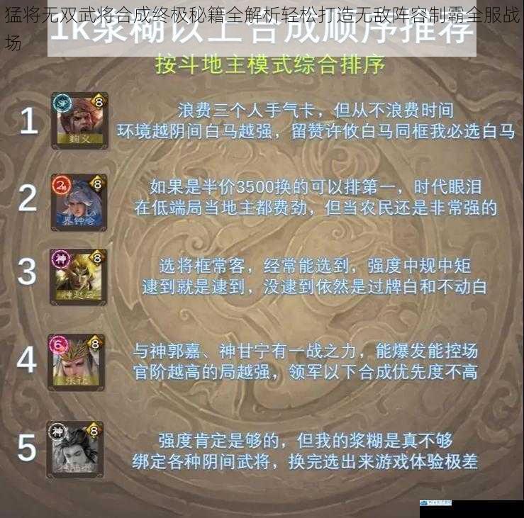 猛将无双武将合成终极秘籍全解析轻松打造无敌阵容制霸全服战场