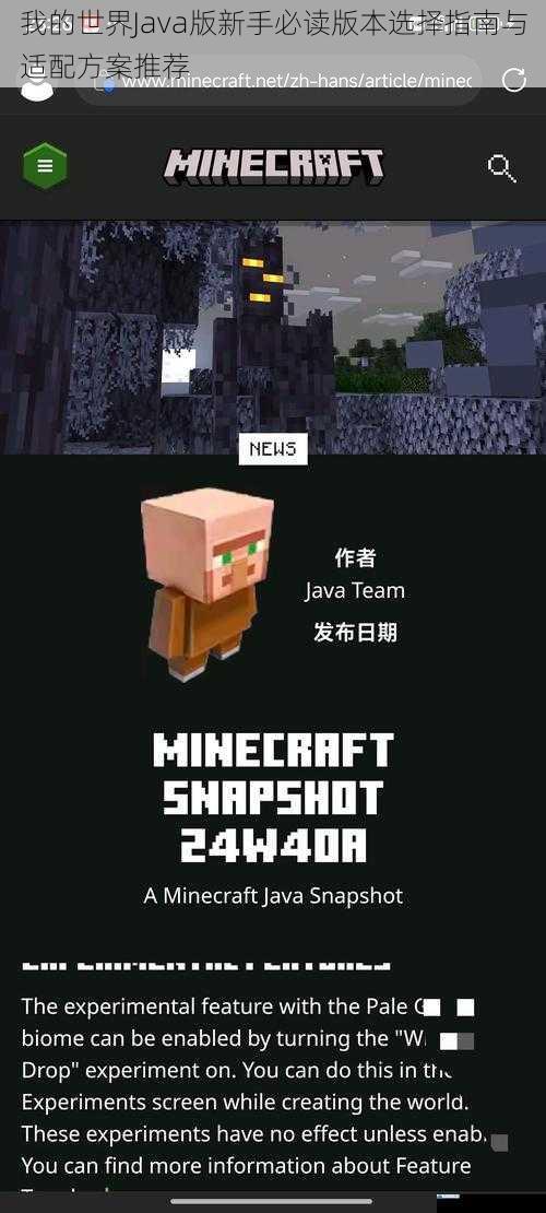 我的世界Java版新手必读版本选择指南与适配方案推荐
