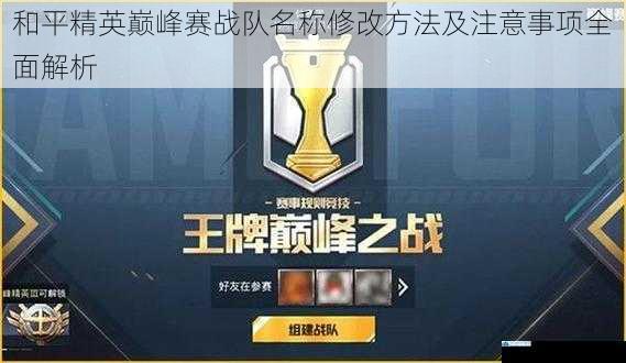 和平精英巅峰赛战队名称修改方法及注意事项全面解析
